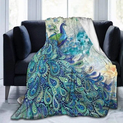 Manta de Forro Polar de Franela Botánica de Pavo Real y Vintage - Ultrasuave, Acogedora, Cálida y Ligera de Microforro Polar (50" x 40")