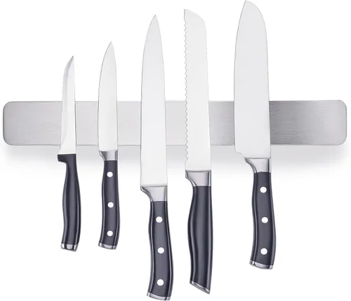 Miniatura 9 de ENOKING Portacuchillos magnético de 16 pulgadas para pared, tira de cuchillos de madera de acacia con caja de regalo magnética con estampado de oro