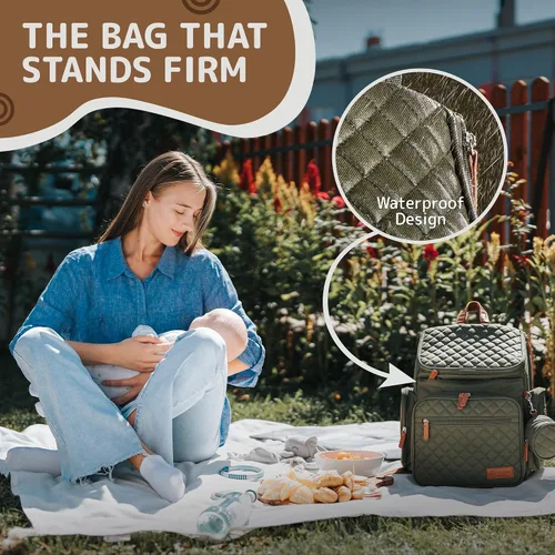 Miniatura 8 de Mochila grande para pañales para mamá y papá, bolsa de viaje unisex para bebé, 15 bolsillos, cambiador, correas para cochecito, elegante y lavable