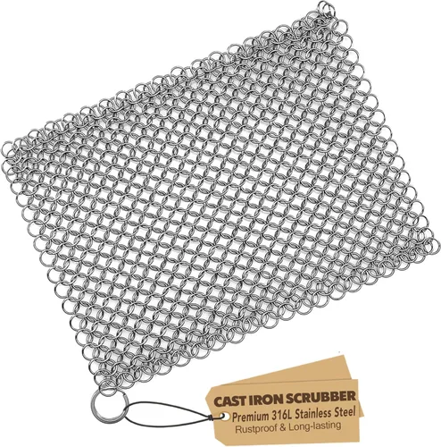 Miniatura 10 de TOPULORS Limpiador Raspador de Sartén de Hierro Fundido de Acero Inoxidable 316 con Eslabones de Cadena de Malla Metálica para Sartenes de Hierro