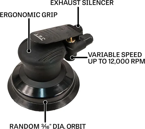 Miniatura 2 de JET Lijadora de palma orbital aleatoria neumática de 5 pulgadas, 12000 RPM (modelo JAT-730)
