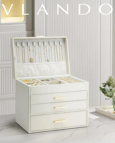 Miniatura 7 de Vlando Joyero grande de 4 capas Organizador de joyas, organizador de joyero para cajón, collar, anillo, pulsera y reloj, regalo de cumpleaños