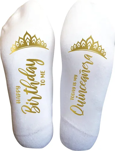 Miniatura 19 de Calcetines Divertidos Mis Quince para Niñas Adolescentes, Regalo de Quinceañera del 15º Cumpleaños, Recuerdo de Fiesta Personalizado