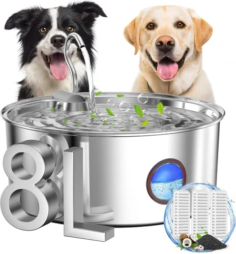 subteenmate Fuente de agua para perros grandes, dispensador automático de fuente de acero inoxidable de 8 l/270 onzas, con bomba ultra
