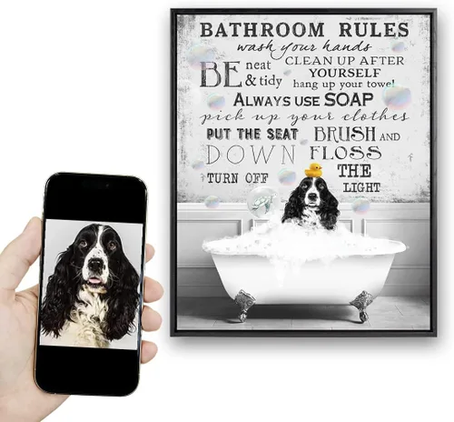 Miniatura 52 de Fotos personalizadas de mascotas en lienzo para pared Arte de baño personalizado Lindo perro gato en bañera Impresiones, divertidos animales Foto