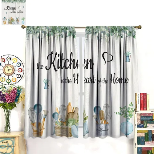 Miniatura 5 de Cortinas rústicas de cocina de granja, hojas verdes florales de primavera, cortinas retro de tablones de madera campestre para dormitorio, comedor