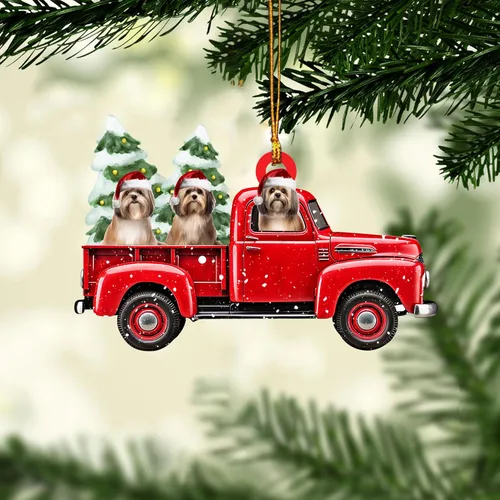 Miniatura 13 de Talataca Lhasa Apso - Bolsa de regalo de Papá Noel en color rojo, 2D, accesorios para espejo retrovisor para automóvil, adorno para árbol