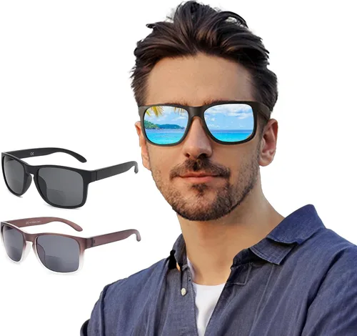 Lentes de sol bifocales para hombre, envolventes deportivos, lectores de sol, de gran tamaño, sin línea, lentes de lectura bifocales con protección