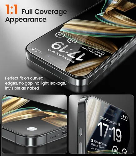 Miniatura 5 de EZ-GLAZ - Paquete de 4 protectores de pantalla de privacidad para iPhone 15 Pro [6.1"], dureza 9H+, grado militar a prueba de caídas de 12 pies