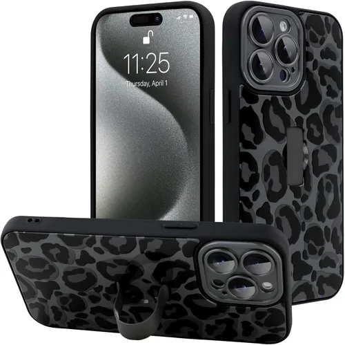 Miniatura 34 de Funda diseñada para iPhone 17 Pro Max con soporte plegable y correa para dedos, bonito patrón de lazo de corazón de flor rosa para mujeres y niñas
