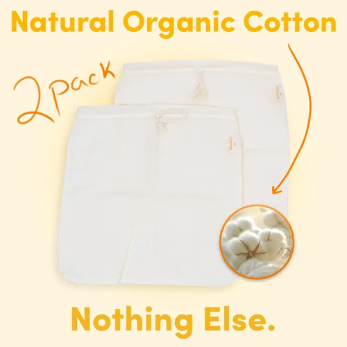 Miniatura 3 de Paquete de 2, bolsa de filtro de café frío grande de 12 x 12 pulgadas para tarro de masón, reutilizable, tela de algodón 100% orgánico con cordones