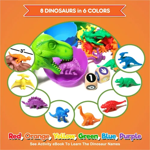 Miniatura 3 de Juego de clasificación y conteo de dinosaurios jumbo, juguetes educativos de dinosaurios para niños de 3, 4, 5 años con 54 manipuladores