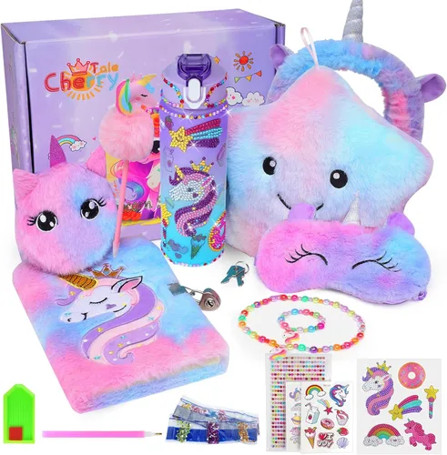 Cherry Tale Juguetes de Unicornio Regalos para Niñas de 4-6 7 8 9 10 Años, Set de Regalos de Cumpleaños para Niñas con Almohada de Estrella con Luz,