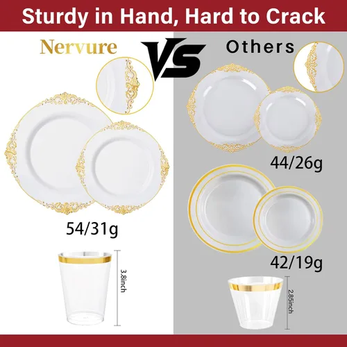 Miniatura 3 de Nervure - 150 piezas de platos de plástico negro transparente con borde dorado y cubiertos de plástico dorado, desechables, para boda, fiesta