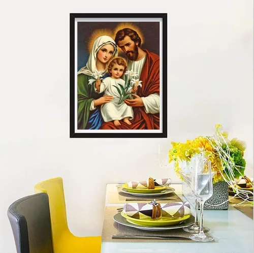Miniatura 2 de F-CANLAN Kit de pintura de diamante redondo de taladro completo, pintura 5D de bricolaje Virgen María Dios con diamantes, pintura de diamantes