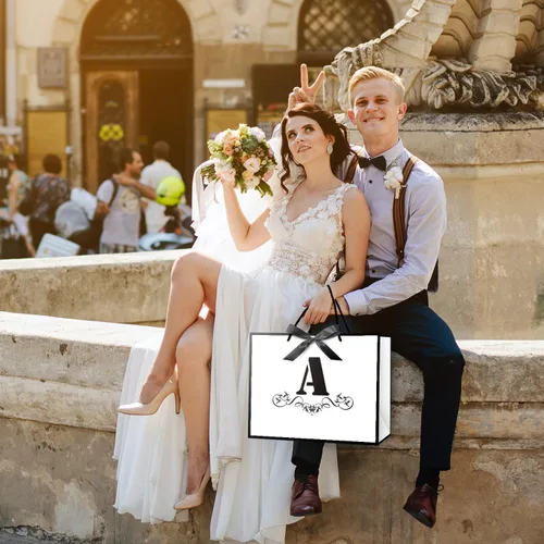 Miniatura 8 de ysmile Bolsa de regalo de letras con papel de envoltura para hombres, mujeres, niños y niñas, bolsa de papel grande de 16 pulgadas, color blanco