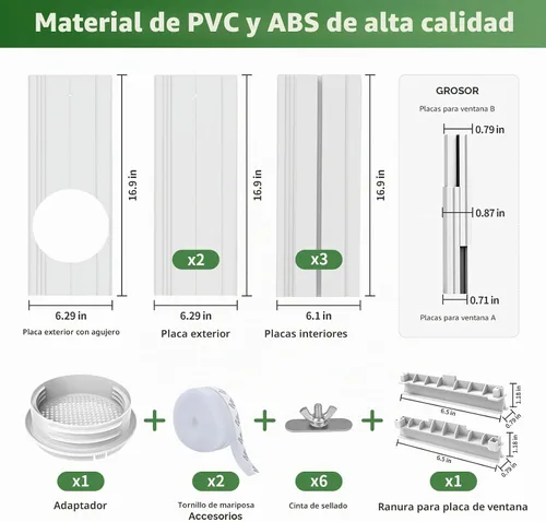 Miniatura 2 de Kit de ventilación de aire acondicionado portátil mejorado para puerta corrediza con filtro de acoplador 4 en 1, adecuado para manguera de escape