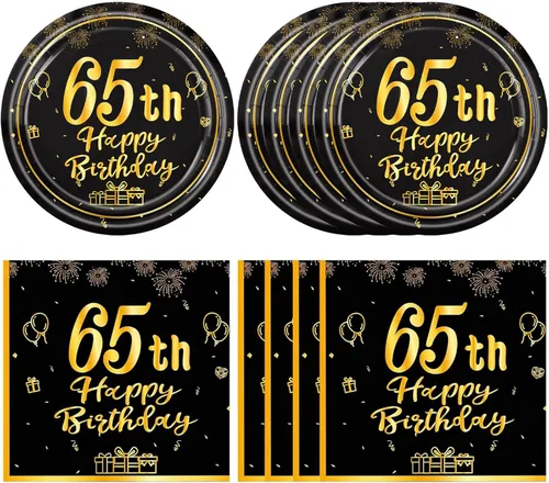 Miniatura 8 de Juego de 40 platos y servilletas desechables para fiesta de cumpleaños de 30 años para ella, vintage, negro y dorado, 1996, 30 años, juego