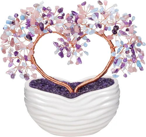 Jovivi Árbol bonsái de cristal natural con forma de corazón y piedras preciosas curativas para ceremonia de boda, reiki, equilibrio energético,