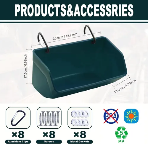 Miniatura 2 de Comedero colgante para cerca, paquete de 4 canales de alimentación con clips para cabra, pato, oveja, caballo, ganso, cerdo, aves de corral, cubo