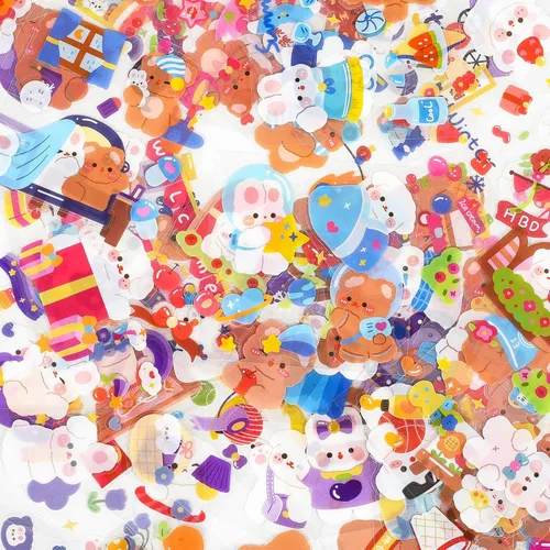 Miniatura 5 de Lindo juego de calcomanías – 100 hojas de calcomanías decorativas de animales Kawaii para álbum de recortes para planificador de diario de viñetas