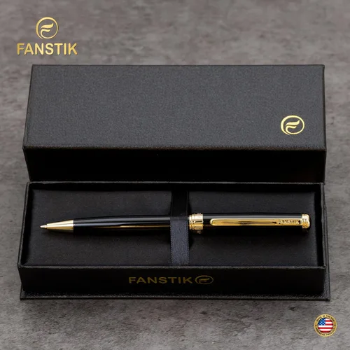 Miniatura 3 de FANSTIK Bolígrafo de lujo negro y dorado, juego de regalo elegante para mujeres, chapado en oro real de 24 quilates, juego de regalo profesional
