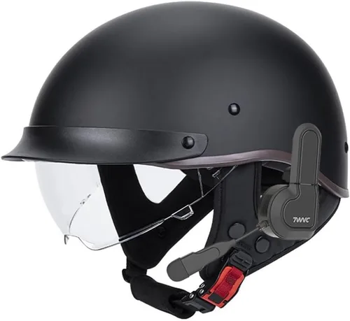 Miniatura 14 de Casco de motocicleta con Bluetooth, estilo alemán, casco abierto, aprobado por DOT, micrófono con altavoz integrado con visera retráctil