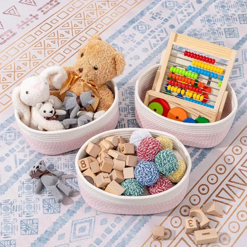 Miniatura 2 de CubesLand Cesta rectangular de organización/almacenamiento, cestas tejidas de cuerda de algodón natural para organizar, cesta pequeña para niños