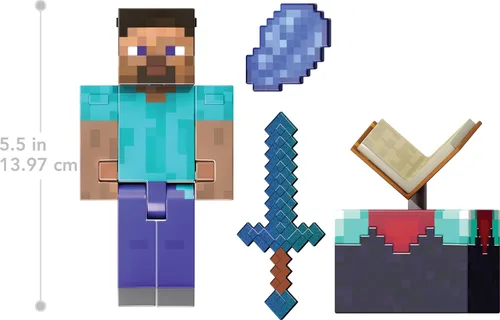 Miniatura 7 de Mattel Minecraft Diamond Level Steve Figura de acción con 3 accesorios, escala de coleccionista de 5.5 pulgadas y diseño pixelado