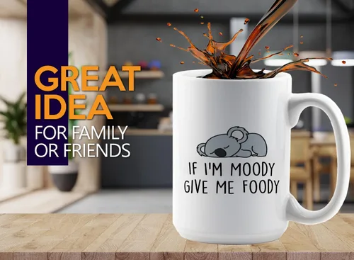 Miniatura 2 de Taza de café Lazy Animal de 15 onzas, color blanco -If I'm Moody Give Me Foody - Funny Lazy Friends About Koala Cute Animal Pet Keeper Amistad Food