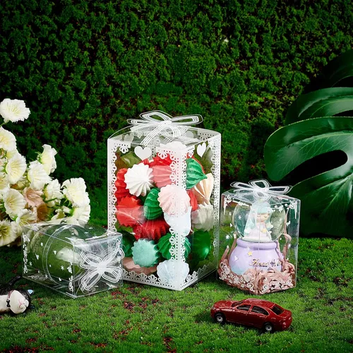 Miniatura 8 de BENECREAT 24 cajas de regalo de plástico transparente con lazo de 4.5 x 2.5 x 2.5 pulgadas, cajas de regalo de PVC transparente para vacaciones