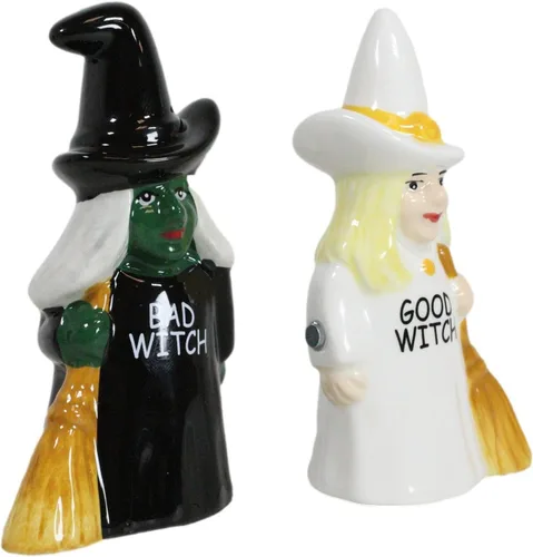 Miniatura 6 de Ebros Gift Fuerzas del bien y del mal Elphaba VS Glinda Brujas que llevan escobas con salero y pimentero, juego de figuras de cerámica con tapones
