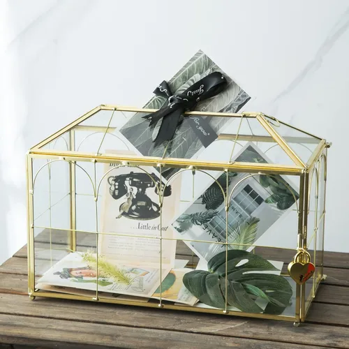 Caja de Tarjetas de Boda de Vidrio Giadun con Ranura, Caja de Tarjetas Grande Transparente de 12.6 Pulgadas, Caja de Almacenamiento de Tarjetas de