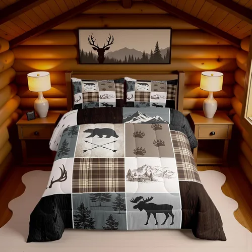 Miniatura 51 de Juego de ropa de cama Happy Camping de Homewish, tamaño individual, con diseño de osos cazadores y pinos, para niños, hombres, adultos, decoración
