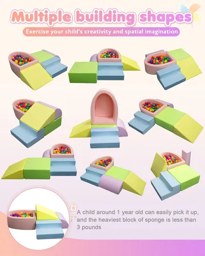 Miniatura 2 de Bloques de escalada para bebés, juego suave para bebés de 6 a 12 meses, parte inferior de partículas antideslizantes y conectores de velcro