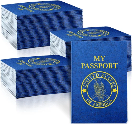 Woanger 150 unidades de pasaporte en blanco para niños, cuaderno de pasaporte, azul a granel de 4 x 5.5 pulgadas, puerto de pase falso para