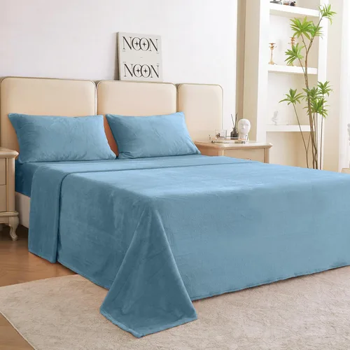 Miniatura 97 de Viviland Juego de sábanas de microforro polar tamaño matrimonial, sábanas ajustadas tipo franela para Navidad con bolsillo de 15" de profundidad