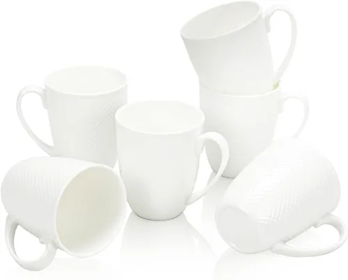 Miniatura 12 de Tazas de Café Blancas de Porcelana Fina de Hueso en Juego de 2, Tazas de Té de 11 Oz con Mango Grande, Tazas de Café de Cerámica Ligeras, Tazas