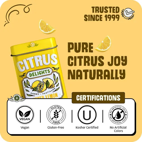 Miniatura 3 de Citrus Delights Meyer Lemon Candy – 30 unidades (paquete de 12) Pastillas de caramelo duro de cítricos naturales Vegano, sin gluten, certificado