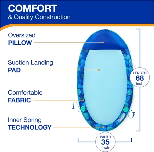Miniatura 5 de Swimways Elite Spring Float Hamaca Tumbona de piscina, flotadores inflables de piscina para adultos con inflado rápido, hamaca de piscina
