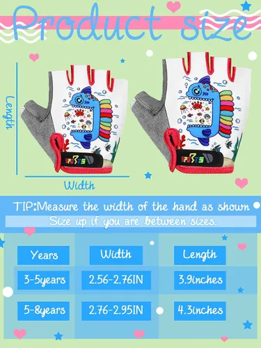 Miniatura 18 de SATINIOR 3 pares de guantes de medio dedo antideslizantes de gel para ciclismo, guantes de gimnasia ajustables para niñas y niños