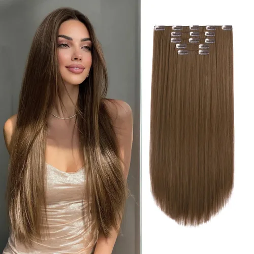 Miniatura 15 de Extensiones de cabello sintético con clip, color burdeos de 18 pulgadas de largo, invisibles, gruesas, extensiones de cabello lacio con clips, 5