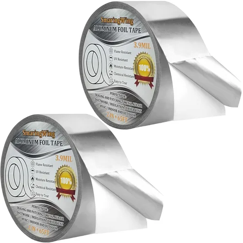 2 piezas de cinta de aluminio de primera calidad, cintas de metal plateadas (2" x 65 pies, 3.9 mil) con respaldo adhesivo, cinta de aislamiento