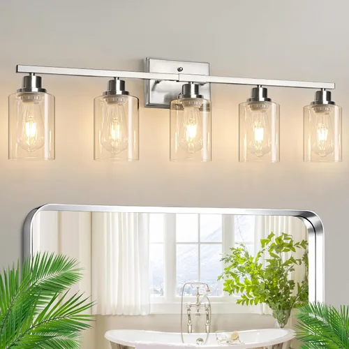 Miniatura 17 de Ascher 2 luces de pared, lámpara de tocador moderna con acabado negro, luz de pared con pantalla de vidrio transparente para espejo, pasillo