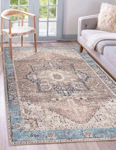 Miniatura 15 de GLN Rugs Bohemian Collection - Alfombra de felpilla lavable a máquina, bohemio vintage, antideslizante, alfombra de felpilla de pelo bajo, alfombra