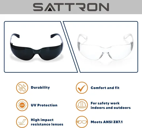Miniatura 3 de Juego de 3 lentes de seguridad tintados, protección ocular resistente a arañazos e impactos, lentes oscuros para protección UV Paquete de 3 lentes