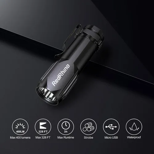 Miniatura 2 de REDRHINO Linterna LED pequeña, paquete de 4 unidades, luces de bolsillo compactas EDC recargables, 400 lúmenes con clip, linternas pequeñas
