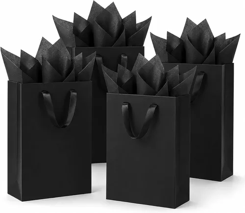 Miniatura 18 de OfficeCastle Paquete de 4 bolsas de regalo doradas con papel de seda, 7x3x9 pulgadas, perfectas para cumpleaños, baby showers, Día del Padre