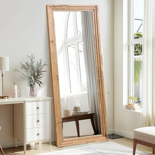 Miniatura 14 de Espejo de longitud completa de 65 x 22 pulgadas con marco de madera maciza para piso con soporte para colgar, poner de pie o apoyar contra la pared
