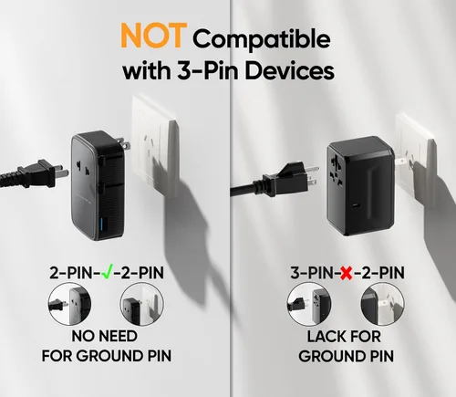 Miniatura 6 de Olcorife PD25W Mini adaptador de viaje, adaptador de corriente universal con 2 USB-C 1 USB-A, adaptador de enchufe internacional, esenciales